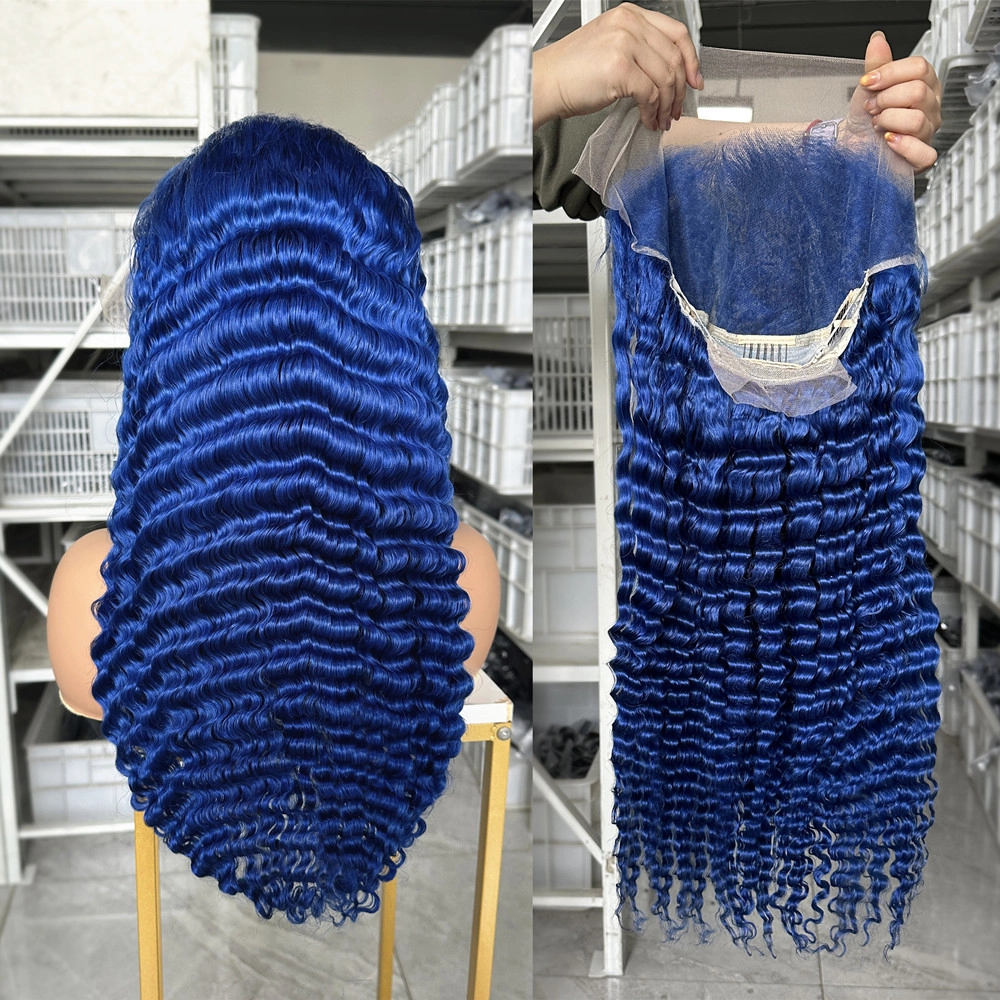 22inch Blue Color Deep Wave 13x6 Lace Frontal Wig Colored Wigs