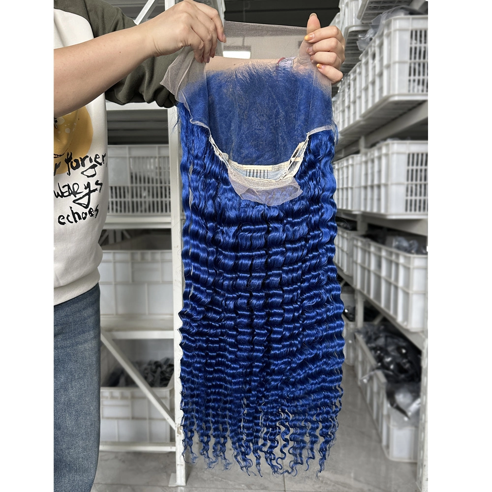 22inch Blue Color Deep Wave 13x6 Lace Frontal Wig Colored Wigs