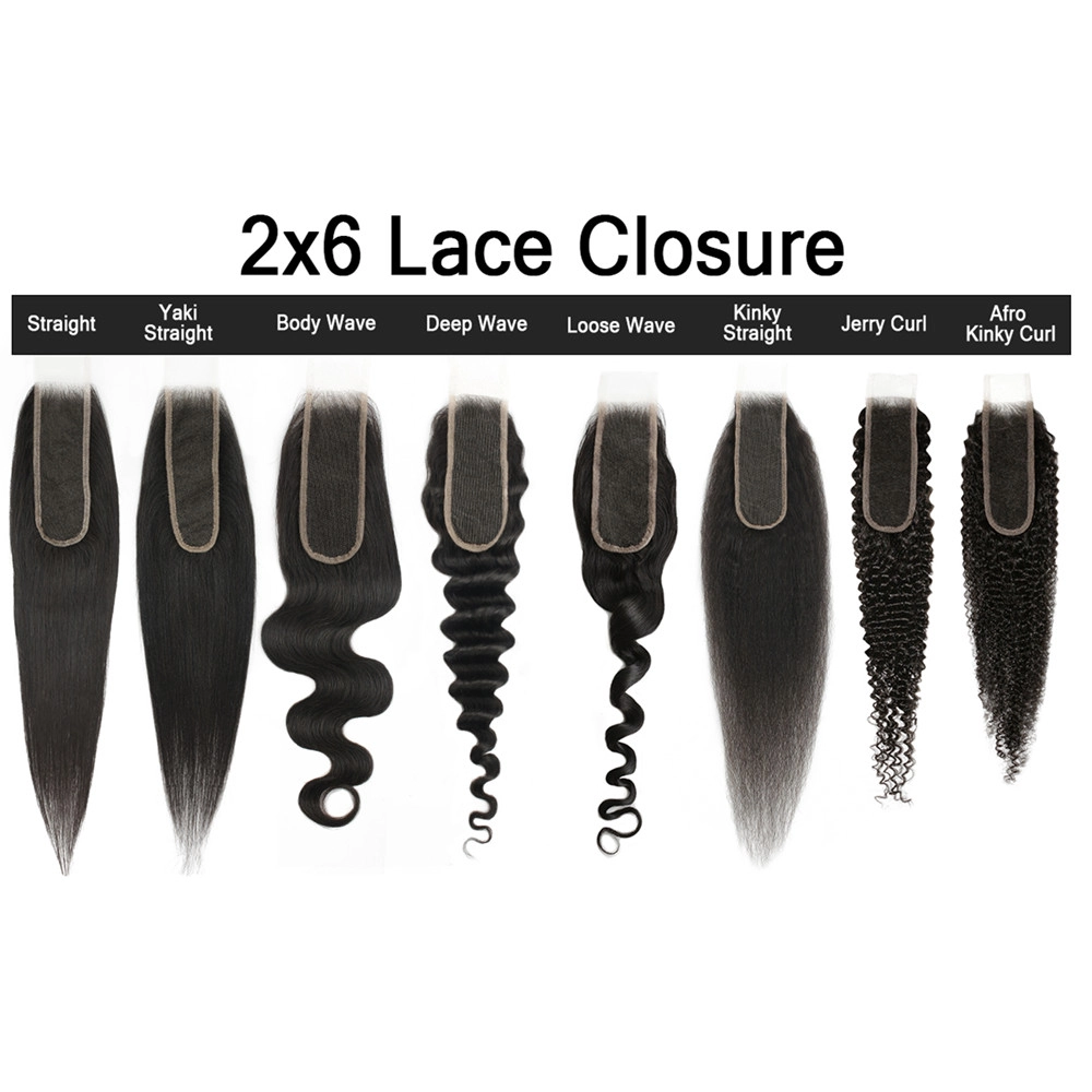 HD Lace 2x6 Lace Closures Straight Yaki Kinky Body Wave Deep Wave Loose Wave Jerry Curly Afro Kinky Curly